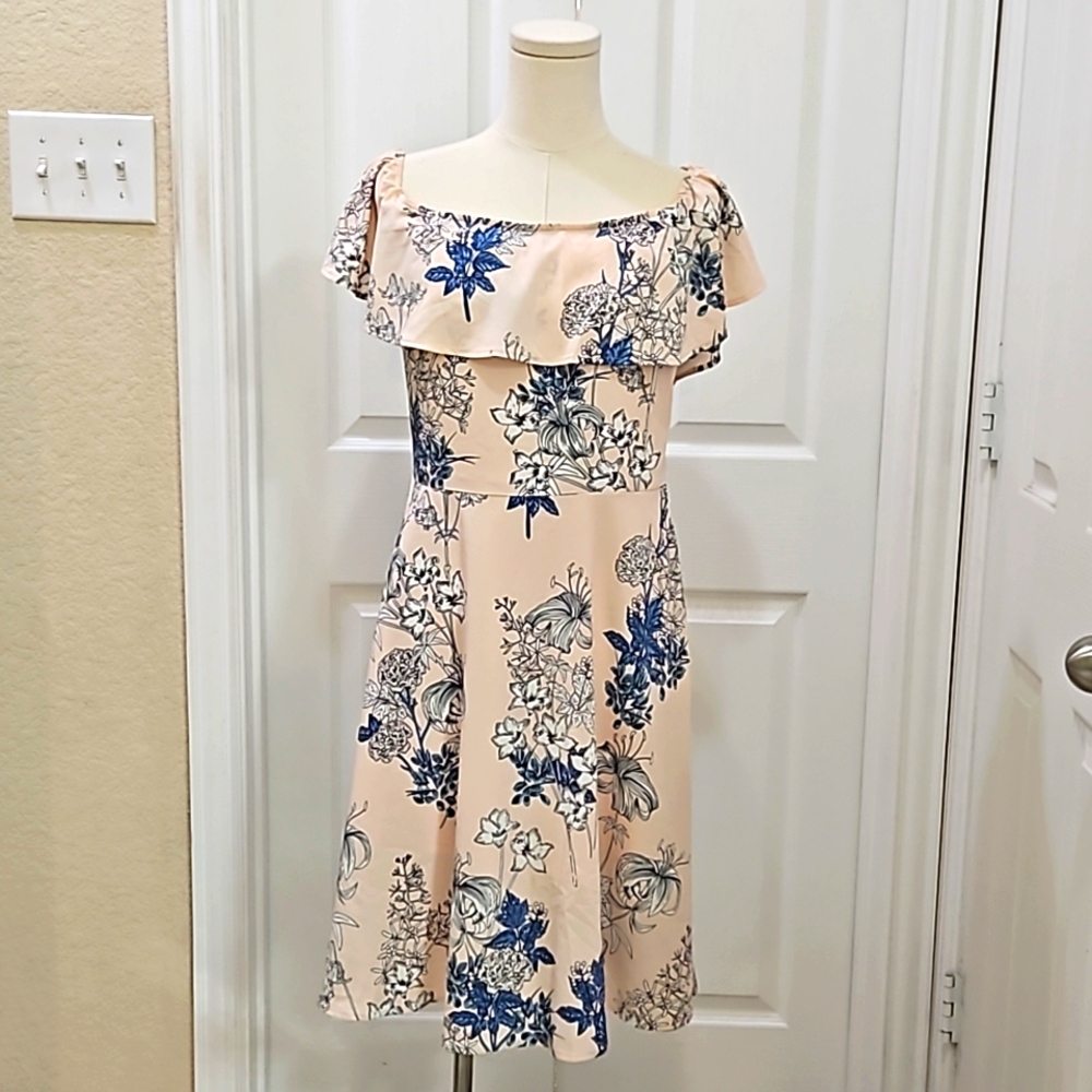 Banana Republic Floral Off-Shoulder Midi Dress - Pink and Blue